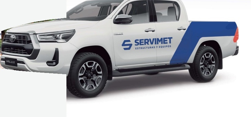 Camioneta de SERVIMET con la banda azul de la marca